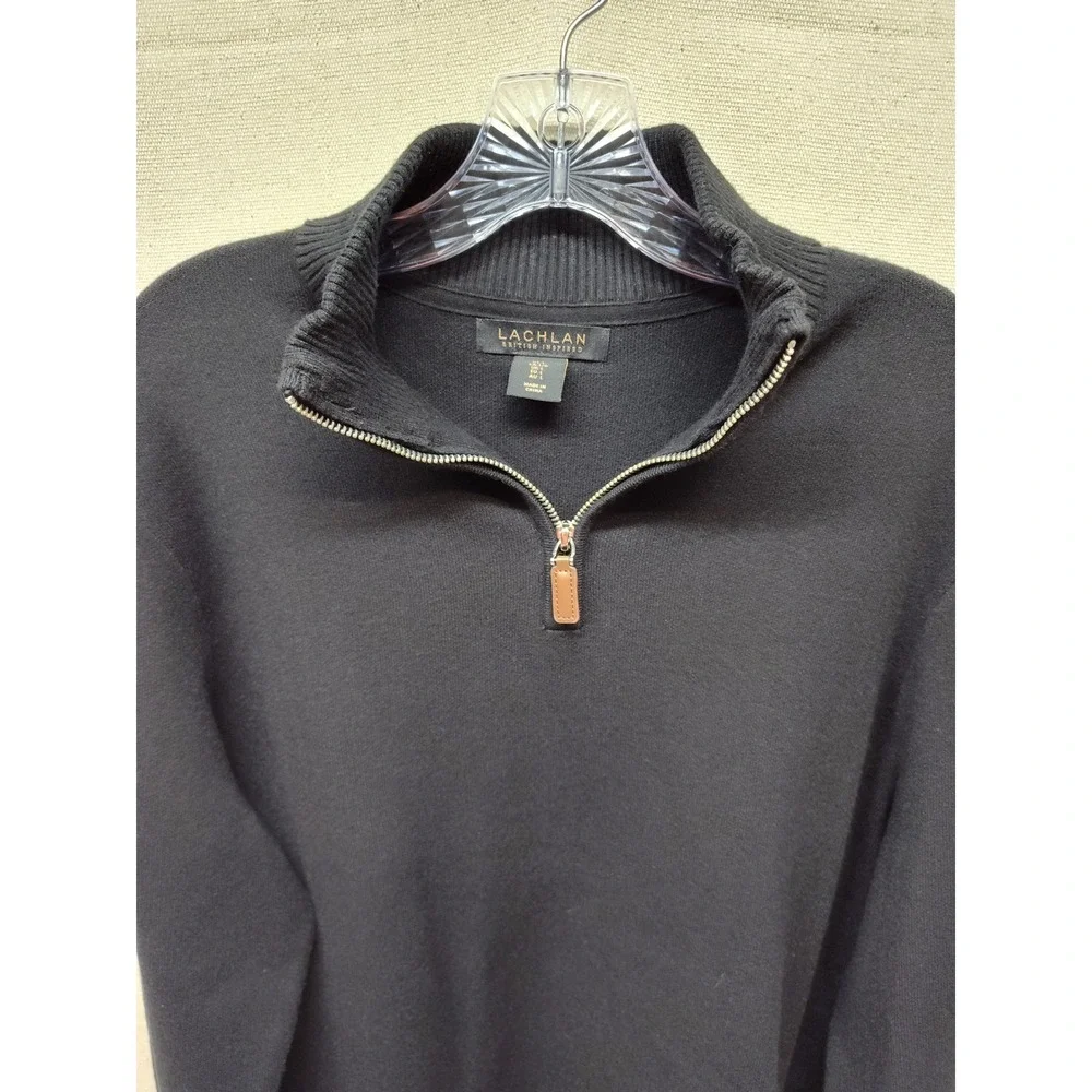 Lachlan British Inspired Mens Black Quarter‎ Zip Pullover Sweater Large